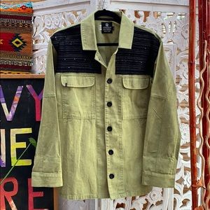 Volcom Vintage Sequin Mineral Wash Denim Jacket – Olive Green – Large (14)